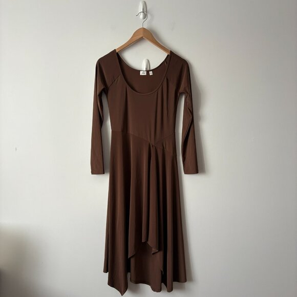 Aritzia Wilfred Cloud Midi Dress Stretch Jersey Brown Size Small - Picture 2 of 5